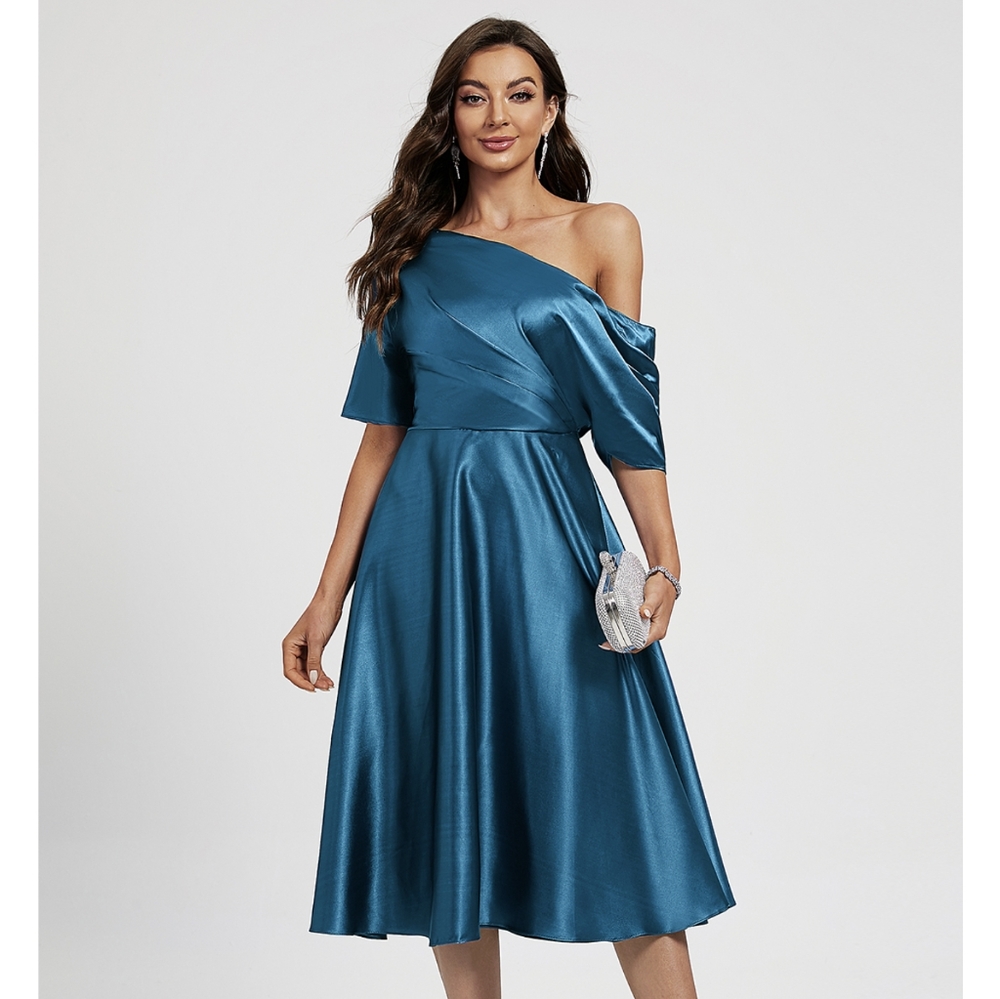 One Shoulder Satin Magenta Cocktail Dress NWT 18W